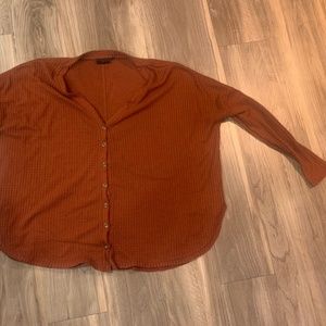 full sleeve red waffle knit long sleeve shirt - urban outfitters